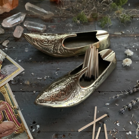 Vintage Other - 60's MOROCCAN ETCHED TURKISH BRASS SLIPPER TRAY